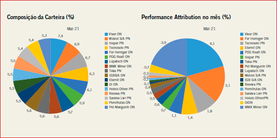 Composição da Carteira (%) e Performance Attribution no mês (%)