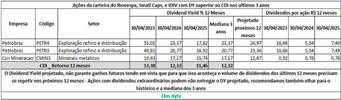 Ações da carteira do Ibovespa, Small Caps, e IDIV com DY superior ao CDI nos últimos anos